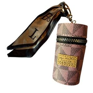 Lancici Pink Gray Geometric Zip Closure Lip Stick Chap Stick Holder Key Chain